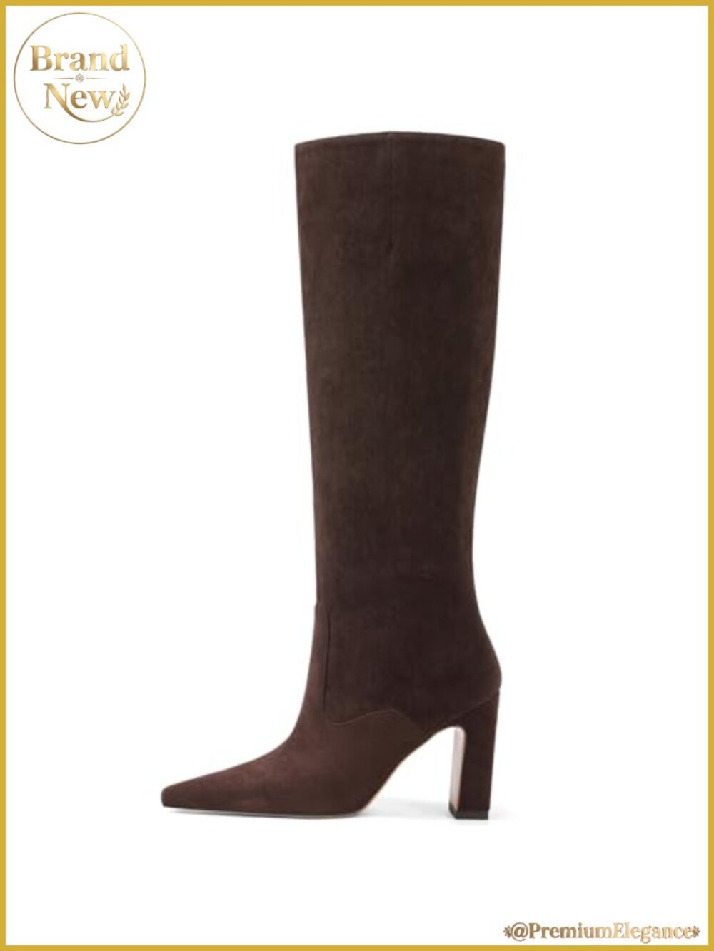 Women's Knee High Boots Square Toe Chunky Block Heel Faux Leather